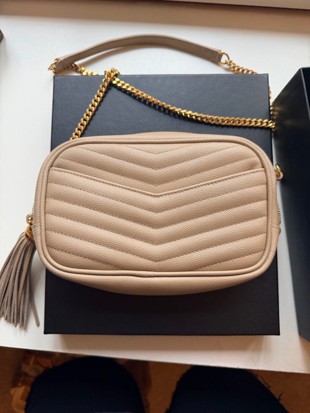 Saint Laurent Dark Beige Grain De Poudre Matelasse Mini Lou Camera Bag NWT/NIB - Picture 10 of 16